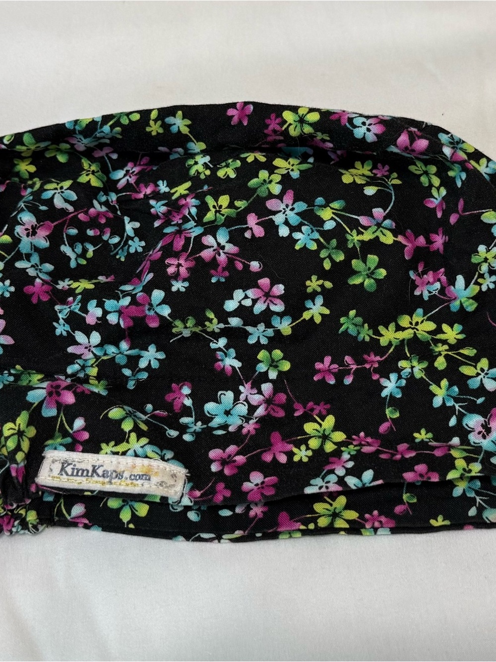 KimKaps Floral Scrub Cap - Black with Neon Floral Print